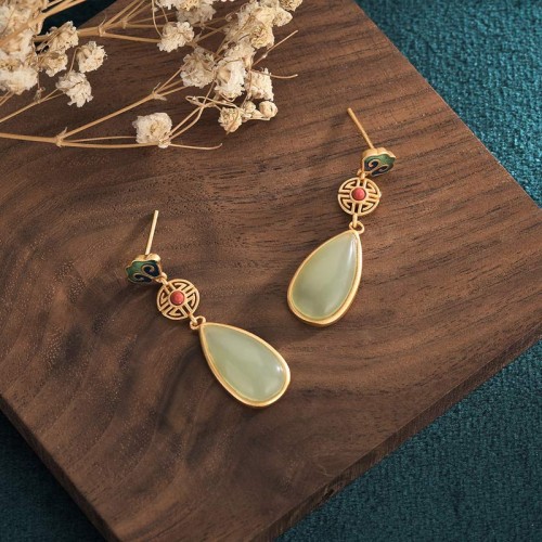 Feng Shui Jade Double Happiness Earrings