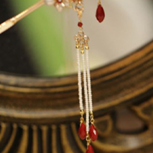 Flower Branch Butterfly Pearl Tassel Hairpin