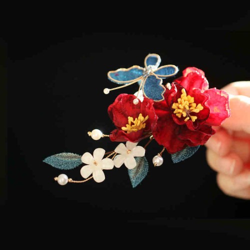Chinese Red Camellia Butterfly Hairpin Chinese Red Camellia Butterfly Hairpin