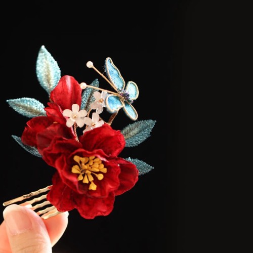 Chinese Red Camellia Butterfly Hairpin Chinese Red Camellia Butterfly Hairpin