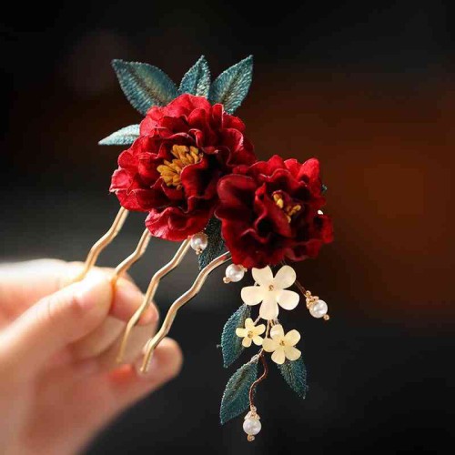 Chinese Red Camellia Butterfly Hairpin Chinese Red Camellia Butterfly Hairpin
