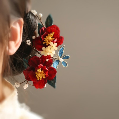 Chinese Red Camellia Butterfly Hairpin Chinese Red Camellia Butterfly Hairpin