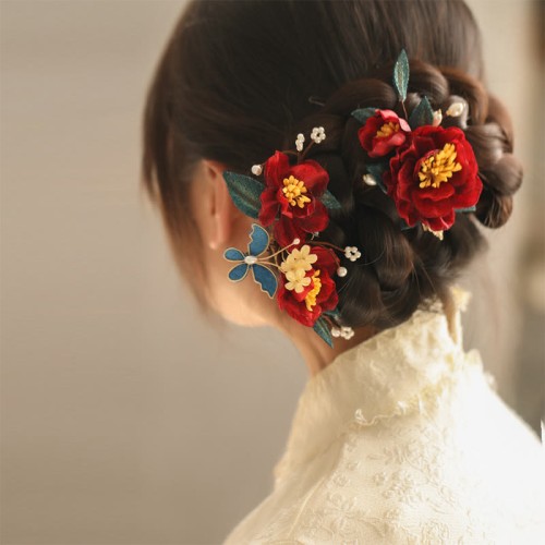 Chinese Red Camellia Butterfly Hairpin Chinese Red Camellia Butterfly Hairpin