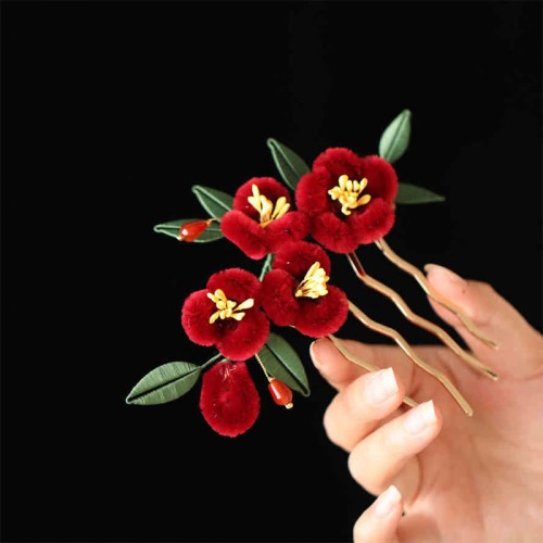 Red Flower Blue Butterfly Hairpin Red Flower Blue Butterfly Hairpin