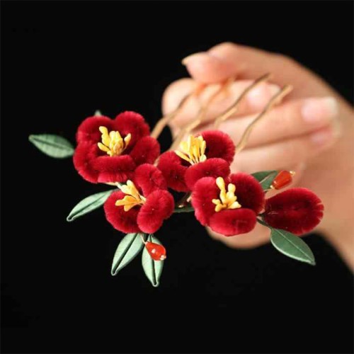 Red Flower Blue Butterfly Hairpin Red Flower Blue Butterfly Hairpin