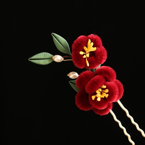 Red Flower Blue Butterfly Hairpin Red Flower Blue Butterfly Hairpin
