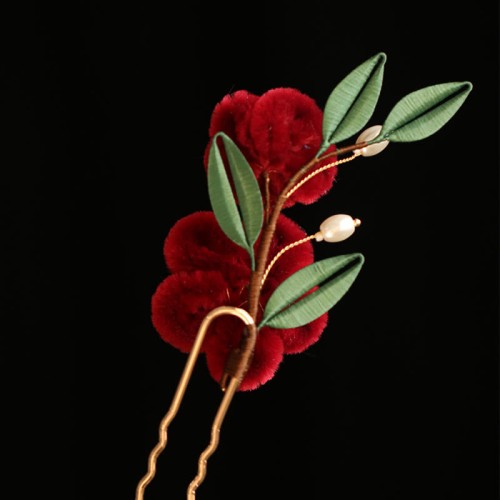 Red Flower Blue Butterfly Hairpin Red Flower Blue Butterfly Hairpin