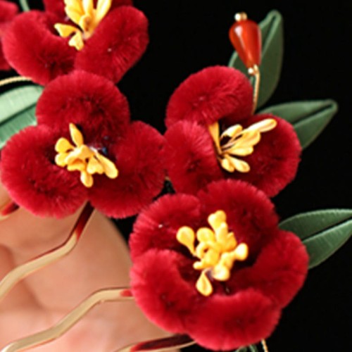 Red Flower Blue Butterfly Hairpin Red Flower Blue Butterfly Hairpin