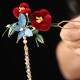 Red Flower Blue Butterfly Hairpin Red Flower Blue Butterfly Hairpin