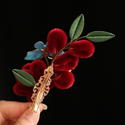 Red Flower Blue Butterfly Hairpin Red Flower Blue Butterfly Hairpin