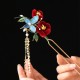 Red Flower Blue Butterfly Hairpin Red Flower Blue Butterfly Hairpin