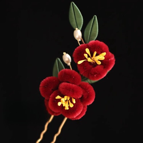 Red Flower Blue Butterfly Hairpin Red Flower Blue Butterfly Hairpin