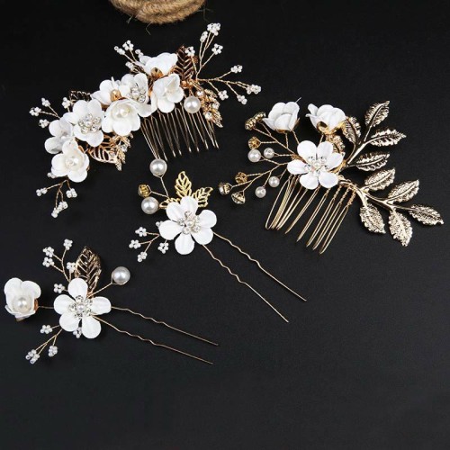 4Pcs Wedding Golden Leaf Pearl Hairpin Set 4Pcs Wedding Golden Leaf Pearl Hairpin Set