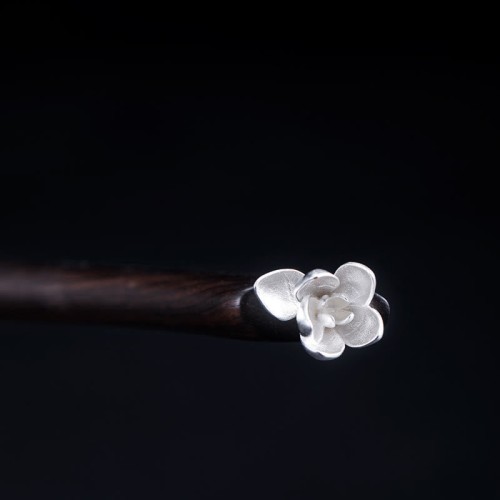 925 Silver Ebony Magnolia Flower Hairpin 925 Silver Ebony Magnolia Flower Hairpin