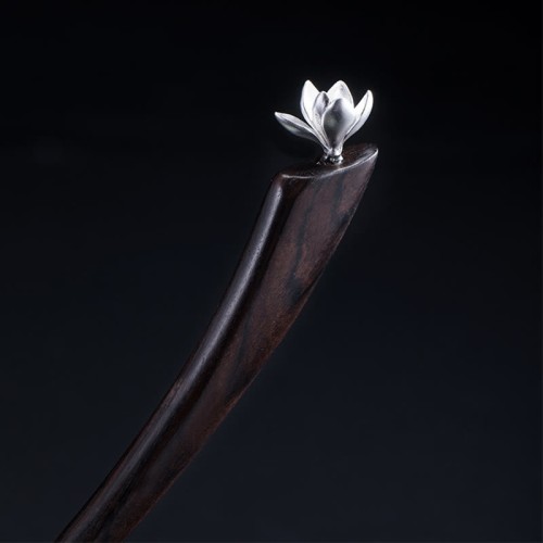925 Silver Ebony Magnolia Flower Hairpin 925 Silver Ebony Magnolia Flower Hairpin