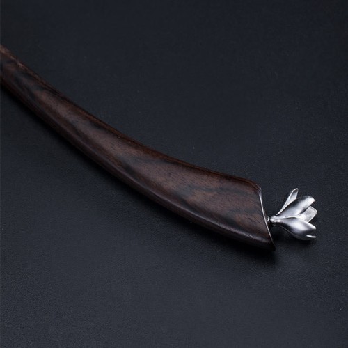 925 Silver Ebony Magnolia Flower Hairpin 925 Silver Ebony Magnolia Flower Hairpin