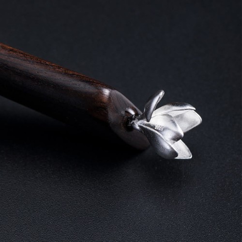 925 Silver Ebony Magnolia Flower Hairpin 925 Silver Ebony Magnolia Flower Hairpin