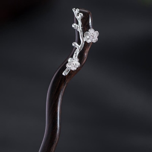 925 Silver Ebony Plum Blossom Hairpin 925 Silver Ebony Plum Blossom Hairpin