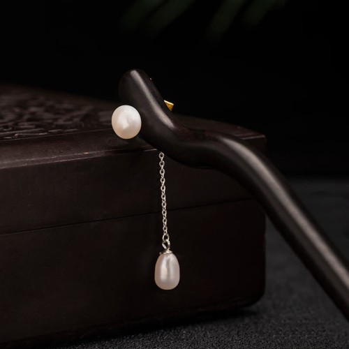 925 Silver Ebony Lotus Flower Pearl Hairpin 925 Silver Ebony Lotus Flower Pearl Hairpin