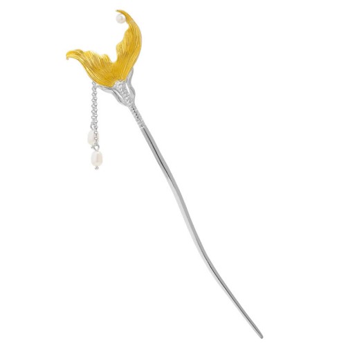 925 Silver Fish Tail Pearl Tassel Hairpin 925 Silver Fish Tail Pearl Tassel Hairpin