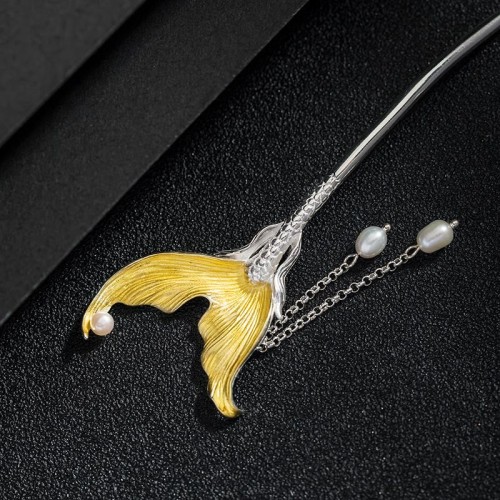 925 Silver Fish Tail Pearl Tassel Hairpin 925 Silver Fish Tail Pearl Tassel Hairpin