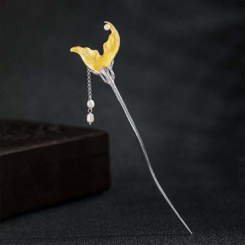 925 Silver Fish Tail Pearl Tassel Hairpin 925 Silver Fish Tail Pearl Tassel Hairpin