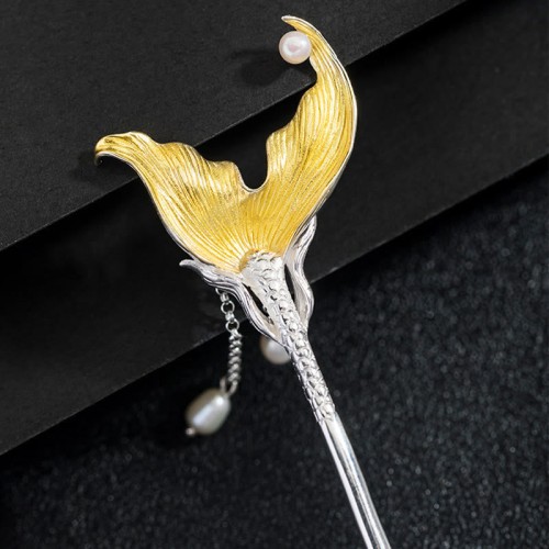 925 Silver Fish Tail Pearl Tassel Hairpin 925 Silver Fish Tail Pearl Tassel Hairpin