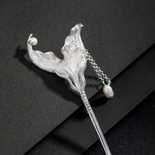 925 Silver Fish Tail Pearl Tassel Hairpin 925 Silver Fish Tail Pearl Tassel Hairpin