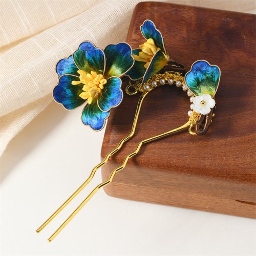 Ebony Wood Silk Flower Butterfly Blessing Hairpin Ebony Wood Silk Flower Butterfly Blessing Hairpin