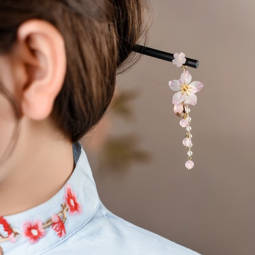 Pear Blossom Tassel Wood Hairpin Pear Blossom Tassel Wood Hairpin