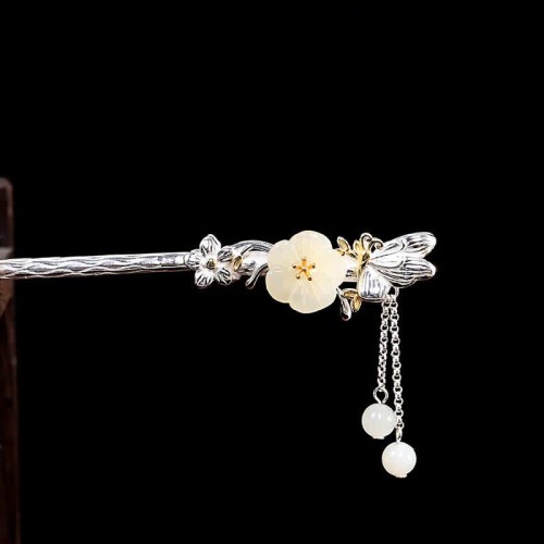 925 Silver Hetian White Jade Flower Hairpin 925 Silver Hetian White Jade Flower Hairpin