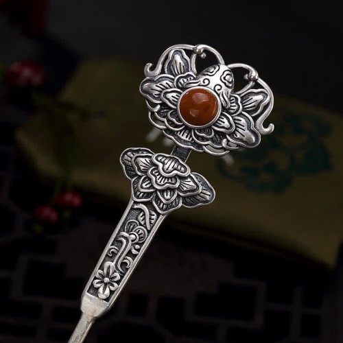 Red Agate Peony Flower Confidence Hairpin Red Agate Peony Flower Confidence Hairpin