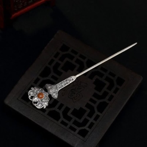 Red Agate Peony Flower Confidence Hairpin Red Agate Peony Flower Confidence Hairpin