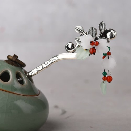 Red Agate Flower Leaf Confidence Hairpin Red Agate Flower Leaf Confidence Hairpin