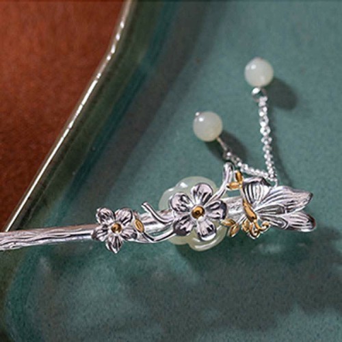 925 Silver Hetian White Jade Flower Hairpin 925 Silver Hetian White Jade Flower Hairpin