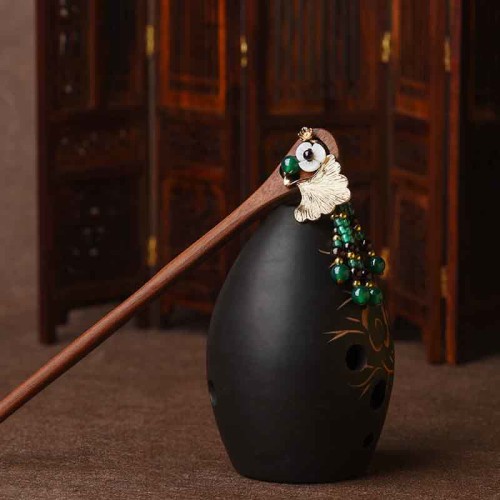 Red Sandalwood Green Agate Protection Hairpin Red Sandalwood Green Agate Protection Hairpin