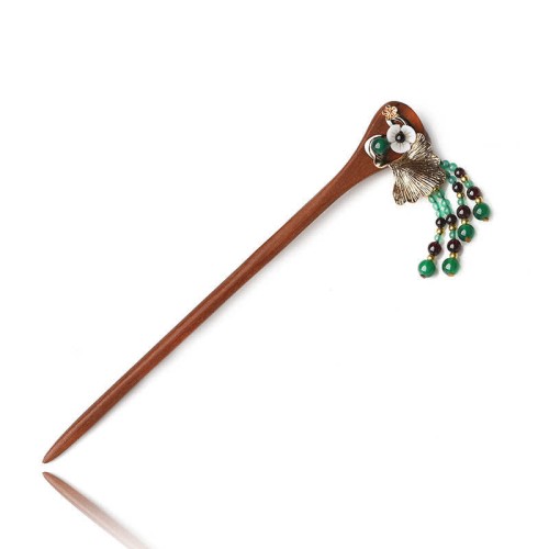 Red Sandalwood Green Agate Protection Hairpin Red Sandalwood Green Agate Protection Hairpin