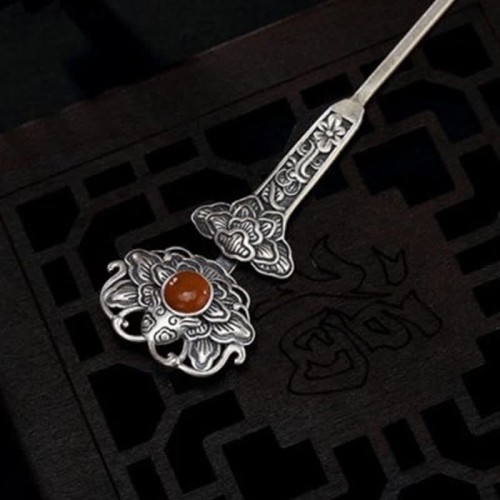 Red Agate Peony Flower Confidence Hairpin Red Agate Peony Flower Confidence Hairpin