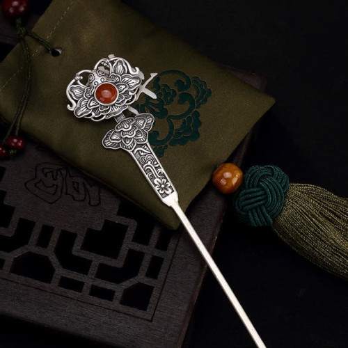 Red Agate Peony Flower Confidence Hairpin Red Agate Peony Flower Confidence Hairpin
