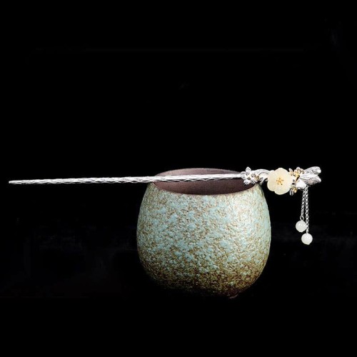 925 Silver Hetian White Jade Flower Hairpin 925 Silver Hetian White Jade Flower Hairpin