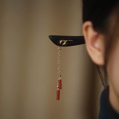 Red Agate Ebony Tassel Confidence Hairpin Red Agate Ebony Tassel Confidence Hairpin
