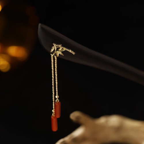 Red Agate Ebony Tassel Confidence Hairpin Red Agate Ebony Tassel Confidence Hairpin