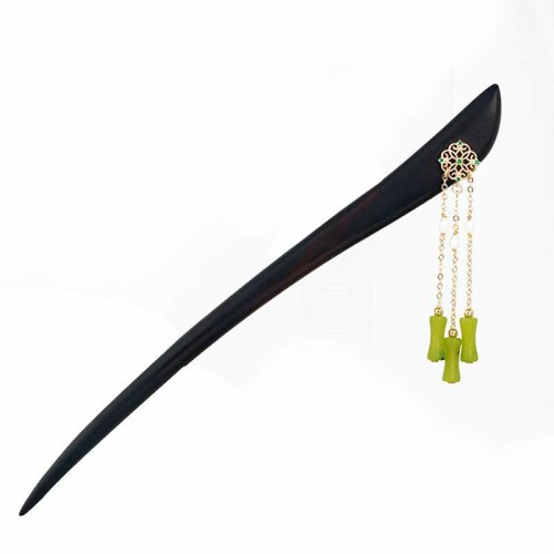 Peridot Ebony Wood Love Tassels Hairpin Peridot Ebony Wood Love Tassels Hairpin