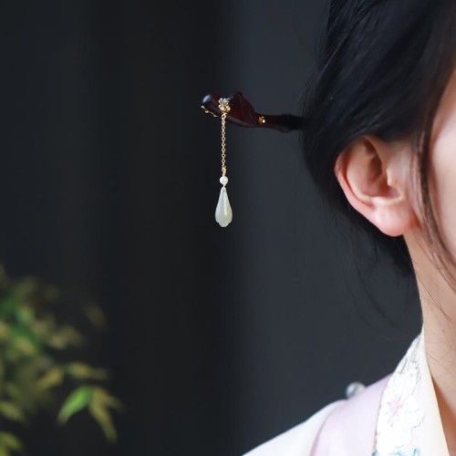 Red Sandalwood Water Drop Jade Protection Hairpin Red Sandalwood Water Drop Jade Protection Hairpin