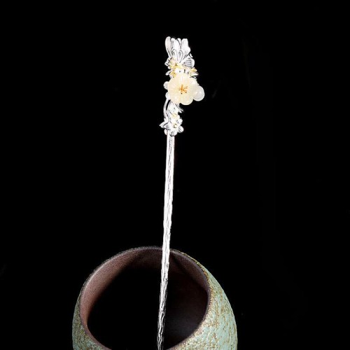 925 Silver Hetian White Jade Flower Hairpin 925 Silver Hetian White Jade Flower Hairpin