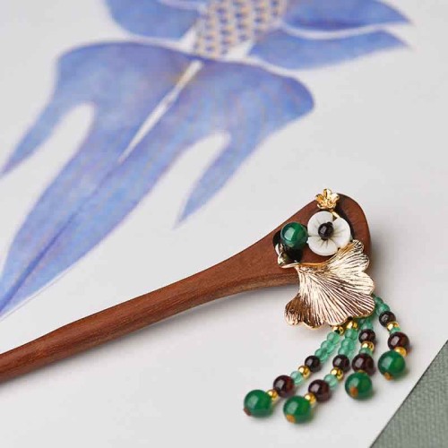Red Sandalwood Green Agate Protection Hairpin Red Sandalwood Green Agate Protection Hairpin