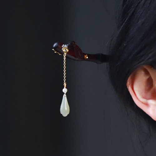 Red Sandalwood Water Drop Jade Protection Hairpin Red Sandalwood Water Drop Jade Protection Hairpin