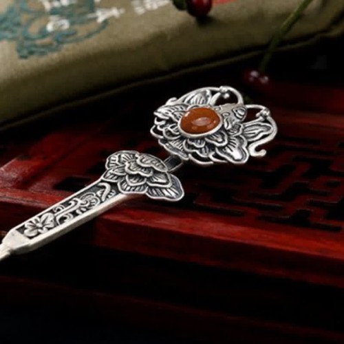 Red Agate Peony Flower Confidence Hairpin Red Agate Peony Flower Confidence Hairpin