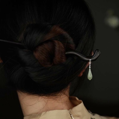 925 Silver Hetian Jade Ebony Luck Charm Hairpin 925 Silver Hetian Jade Ebony Luck Charm Hairpin