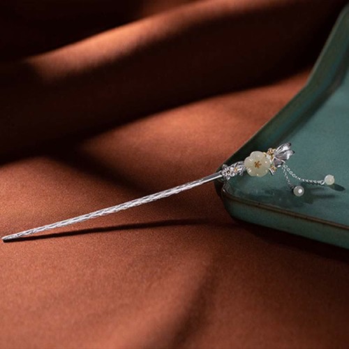 925 Silver Hetian White Jade Flower Hairpin 925 Silver Hetian White Jade Flower Hairpin